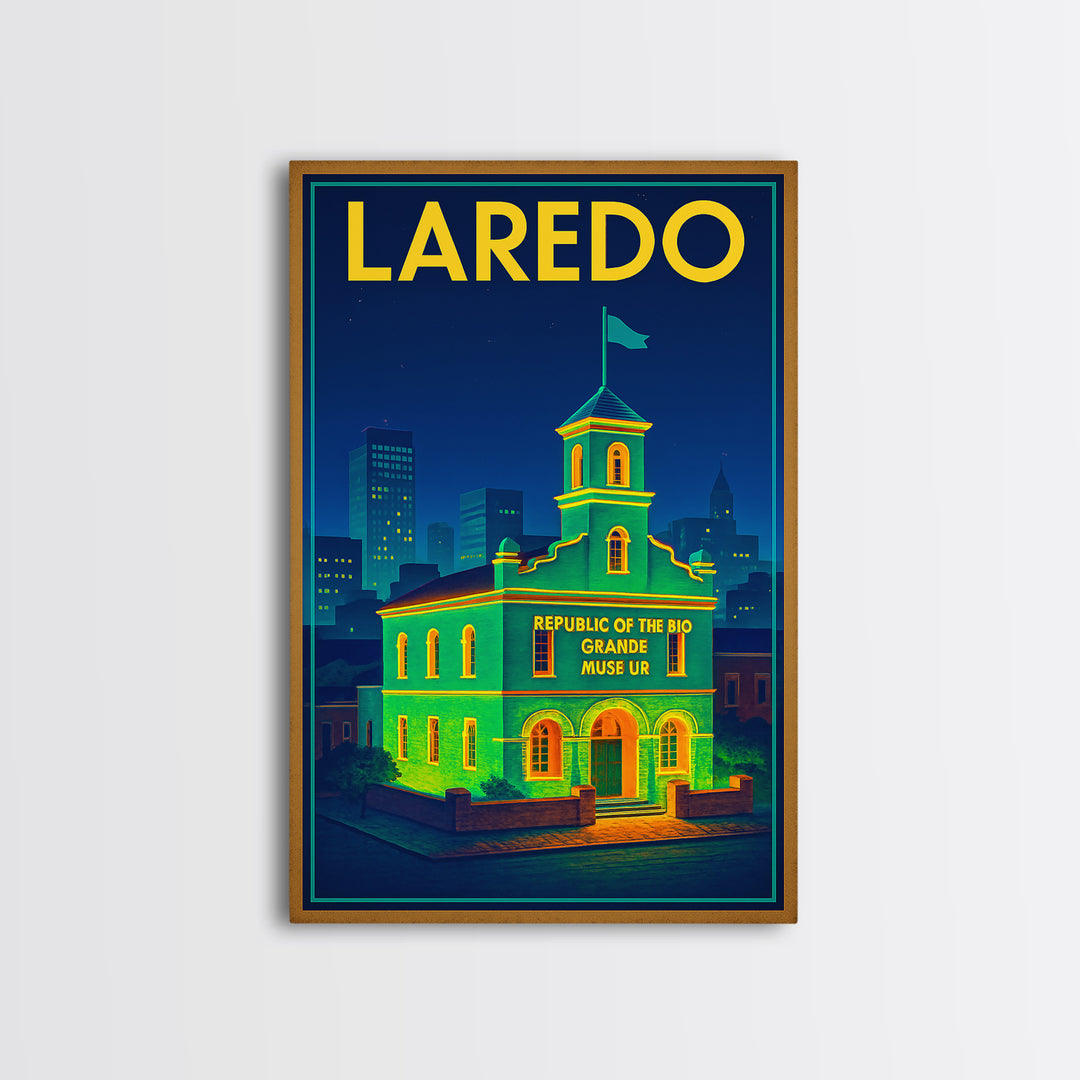 Laredo Travel Poster, Framed Canvas Print, Electric Night Poster Art, Laredo Poster Print, Modern Wall Decor, Retro Travel Print
