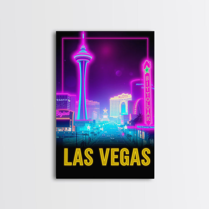 Las Vegas Travel Poster, Canvas Print, Retro Neon Travel Art, Las Vegas City Art, City Art Print, Travel Art Print, Modern Wall Decor