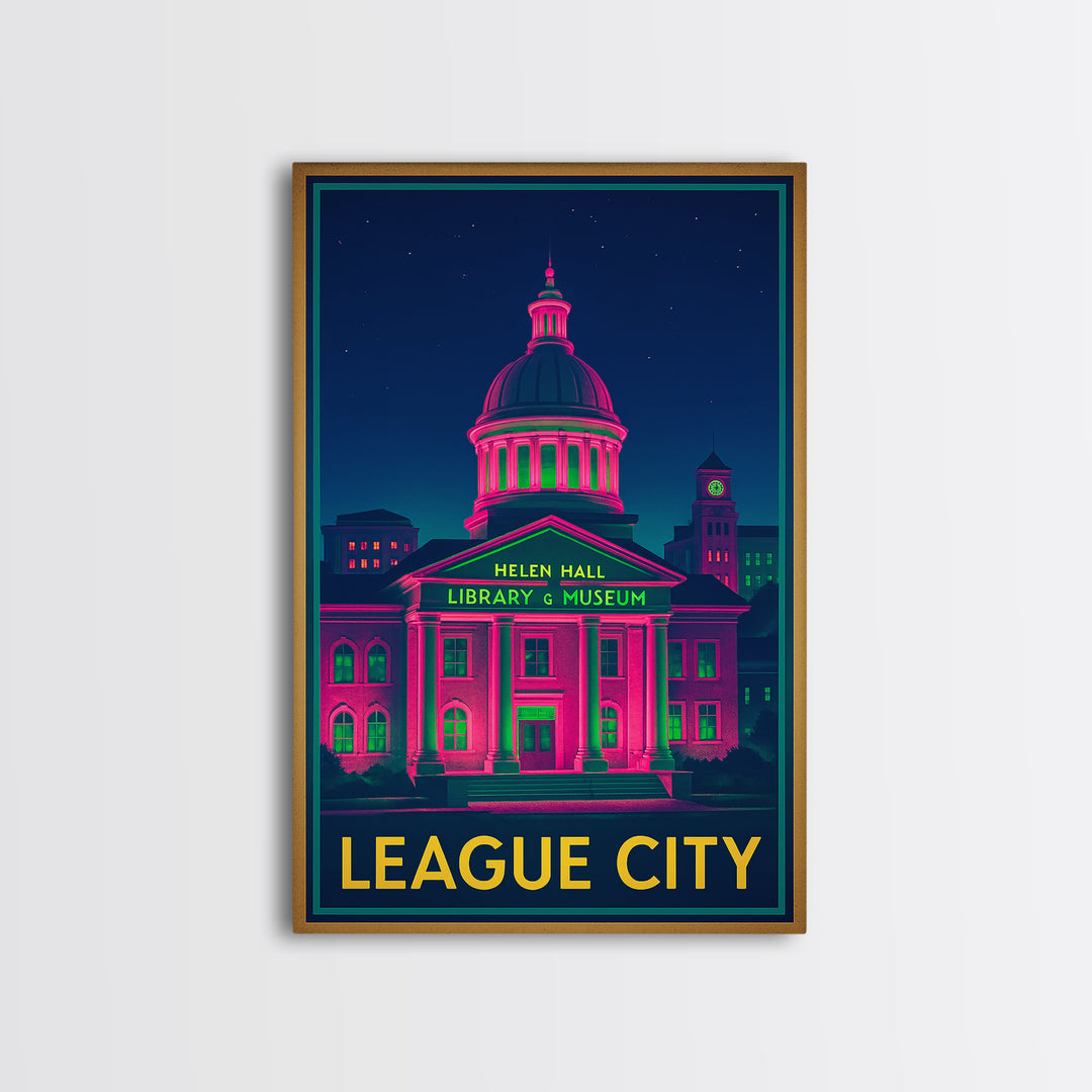 League City Texas Travel Poster, Canvas Print, Cyberpunk Style City Art, League City Art Print, Modern Wall Decor, Eclectic Wall Decor