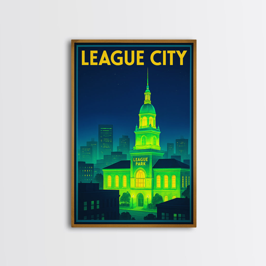 League City Travel Poster, Canvas Print, Electric Night Poster Art, League City Poster Print, Home Office Decor, Watercolor City Skyline