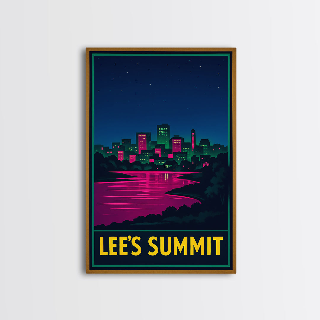 Lee'S Summit Missouri Travel Poster, Canvas Print, Neon Skyline Wall Art, Lee'S Summit Travel Art, Vintage City Art, Travel Art Print