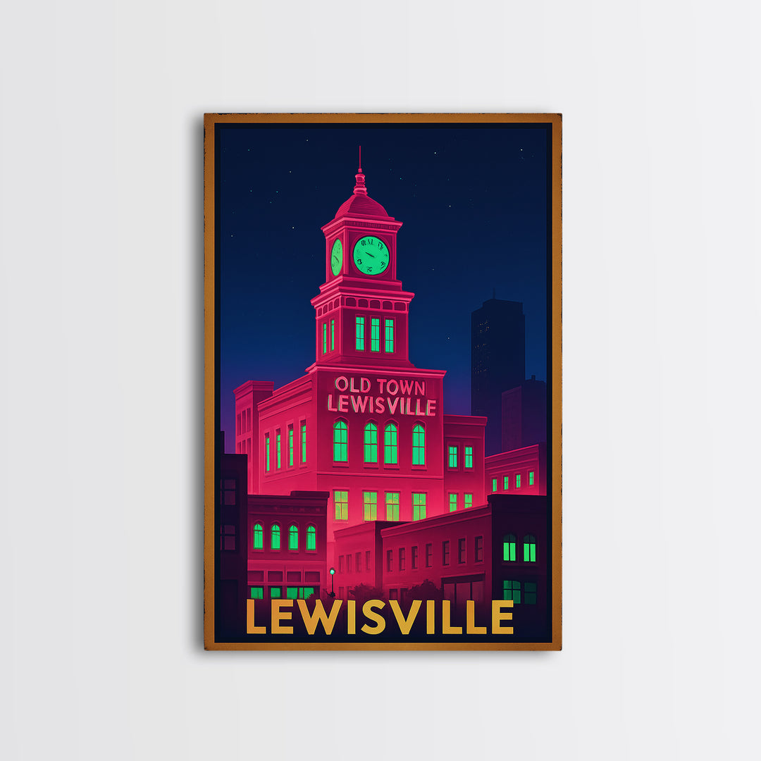 Lewisville Texas Travel Poster, Canvas Print, Cyberpunk Style City Art, Lewisville Travel Art, Modern Wall Decor, Eclectic Wall Decor