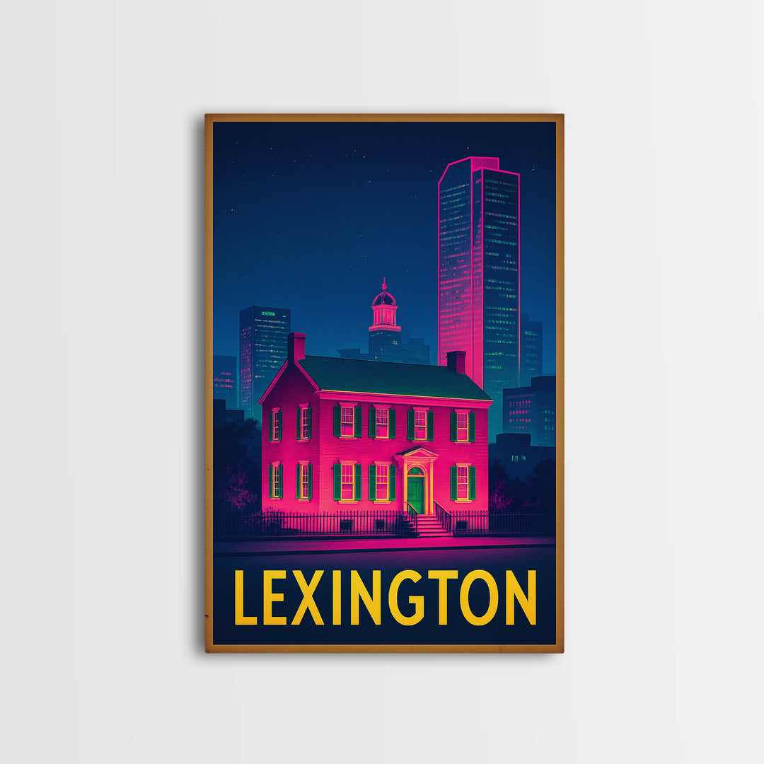 Lexington Kentucky Travel Poster, Framed Canvas Print, Electric Night Poster Art, Lexington Wall Art, Vintage City Art, Mid Century Wall Art