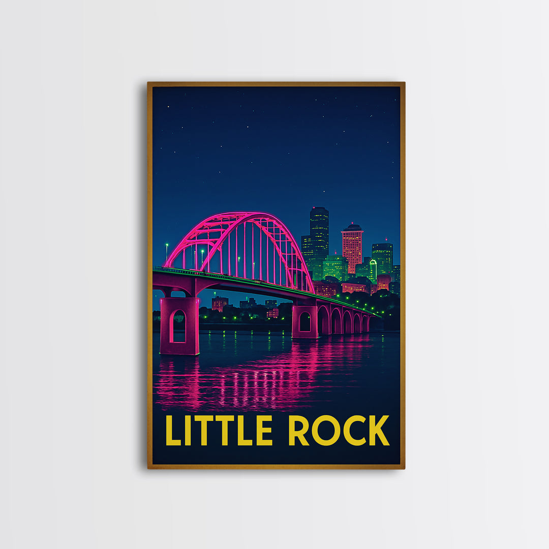 Little Rock Arkansas Travel Poster, Canvas Print, Neon Cityscape Wall Art, Little Rock Wall Art, Travel Prints, Vintage City Art, Poster Art