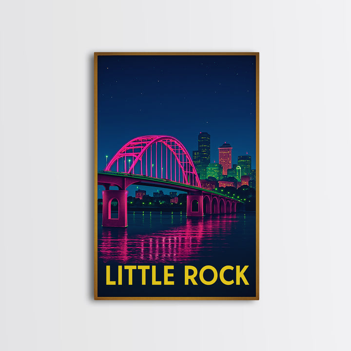 Little Rock Arkansas Travel Poster, Canvas Print, Neon Cityscape Wall Art, Little Rock Wall Art, Travel Prints, Vintage City Art, Poster Art