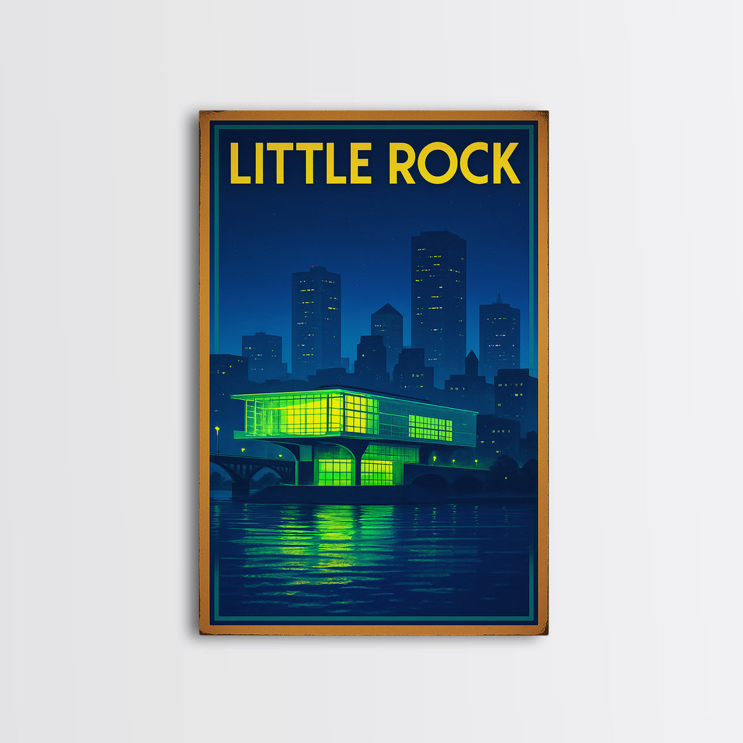 Little Rock Travel Poster, Canvas Print, Retro Neon Travel Art, Little Rock Travel Art, Wanderlust Decor, City Art Print, Gift For Travelers