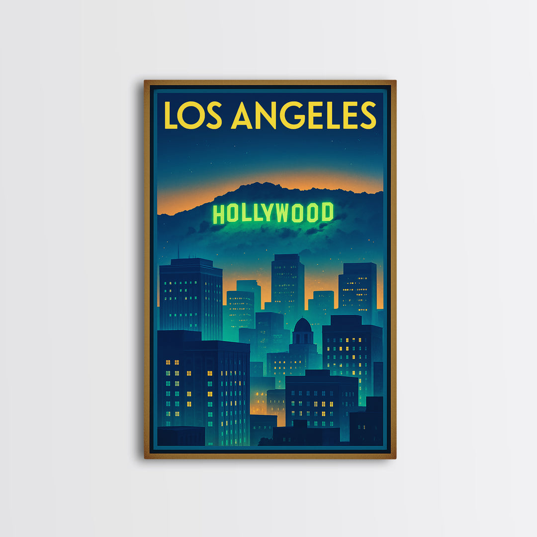 Los Angeles California Travel Poster, Canvas Print, Cyberpunk Style City Art, Los Angeles Travel Art, Retro Travel Print, Wall Decor
