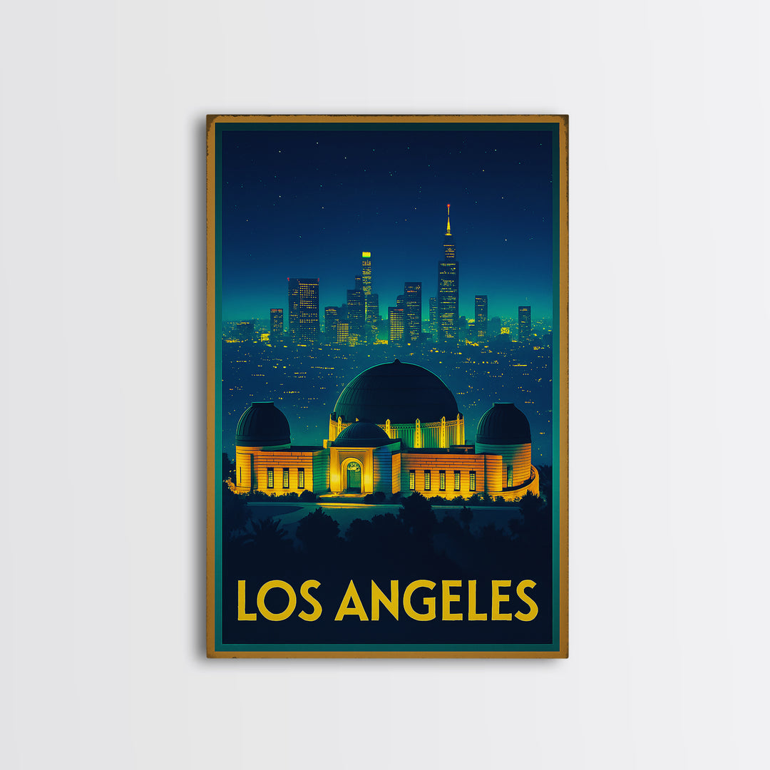 Los Angeles Travel Poster, Framed Canvas Print, Cyberpunk Style City Art, Los Angeles Wall Art, Travel Poster Art, Vintage City Poster
