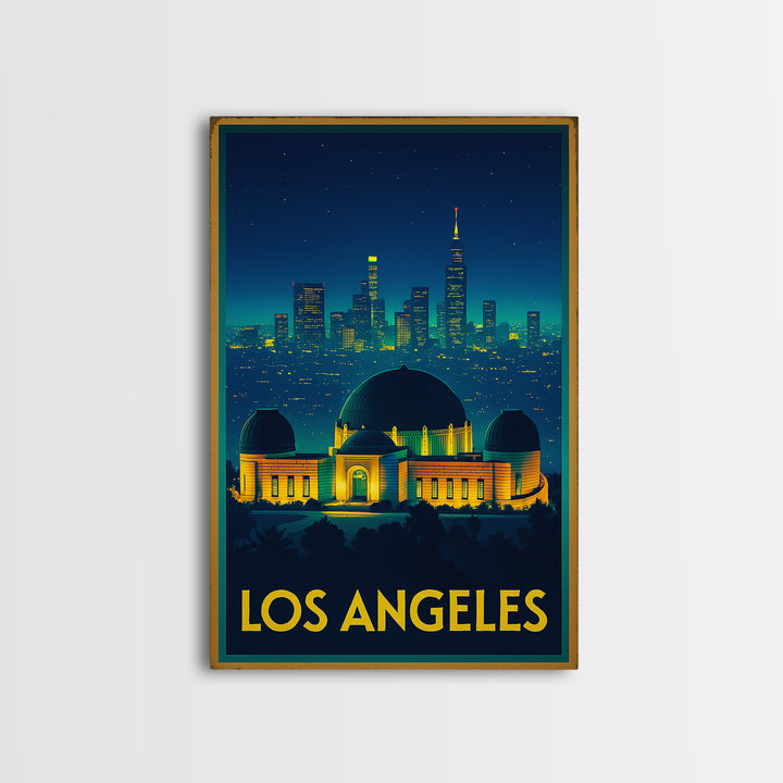 Los Angeles Travel Poster, Framed Canvas Print, Cyberpunk Style City Art, Los Angeles Wall Art, Travel Poster Art, Vintage City Poster