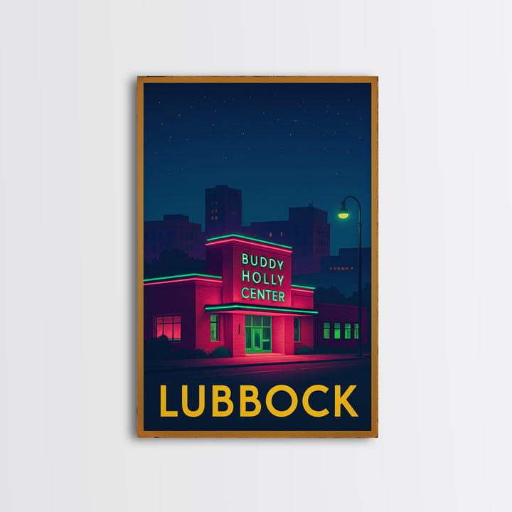Lubbock Texas Travel Poster, Canvas Print, Neon Skyline Art Wall Art, Lubbock Poster Print, Vintage Travel Print, Mid Century Wall Art