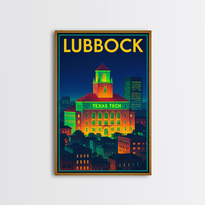 Lubbock Travel Poster, Canvas Print, Retro Neon Travel Art, Lubbock City Art, City Illustration, Wanderlust Decor, Retro Travel Print