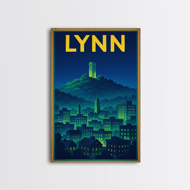 Lynn Travel Poster, Framed Canvas Print, Retro Neon Travel Art, Lynn Art Print, Modern Wall Decor, Travel Wall Art, Gift For Travelers