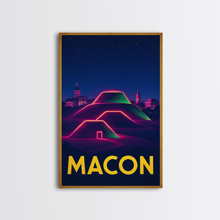 Macon Georgia Travel Poster, Canvas Print, Retro Neon Travel Art, Macon Art Print, Eclectic Wall Decor, Wanderlust Decor, Home Office Decor