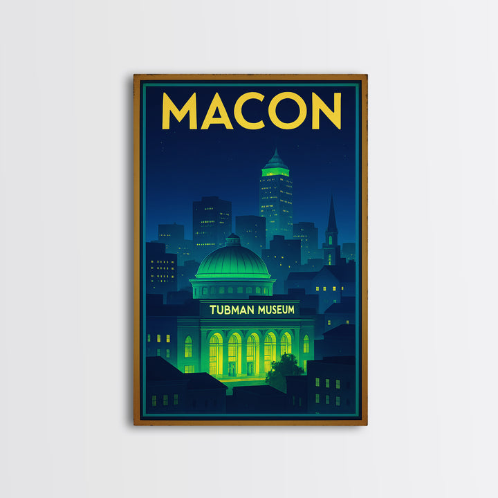 Macon Travel Poster, Framed Canvas Print, Retro Neon Travel Art, Macon Poster Print, Travel Art Print, Retro Travel Print, Travel Decor