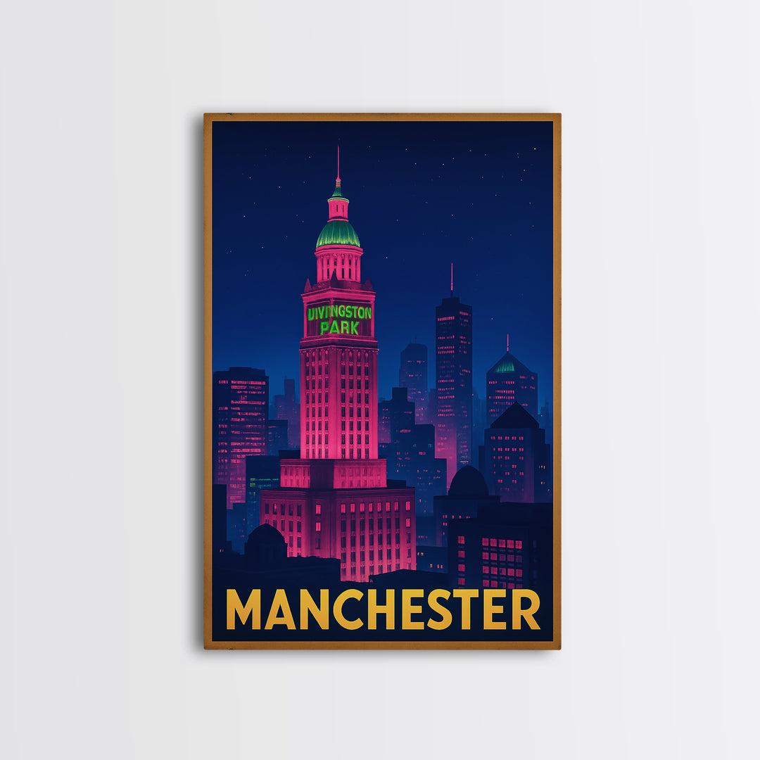 Manchester New Hampshire Travel Poster, Canvas Print, Neon Skyline Art Wall Art, Manchester Art Print, Travel Wall Art, City Travel Prints