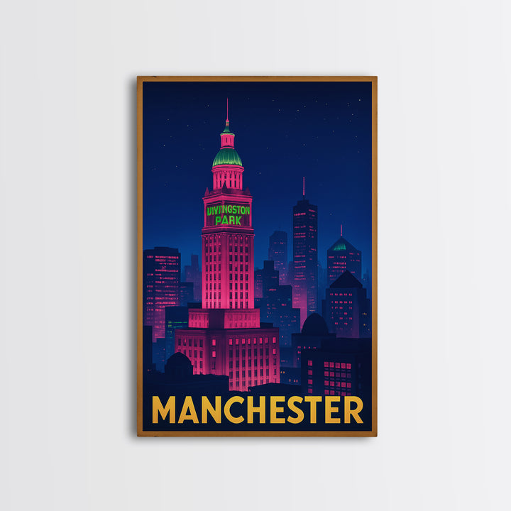 Manchester New Hampshire Travel Poster, Canvas Print, Neon Skyline Art Wall Art, Manchester Art Print, Travel Wall Art, City Travel Prints