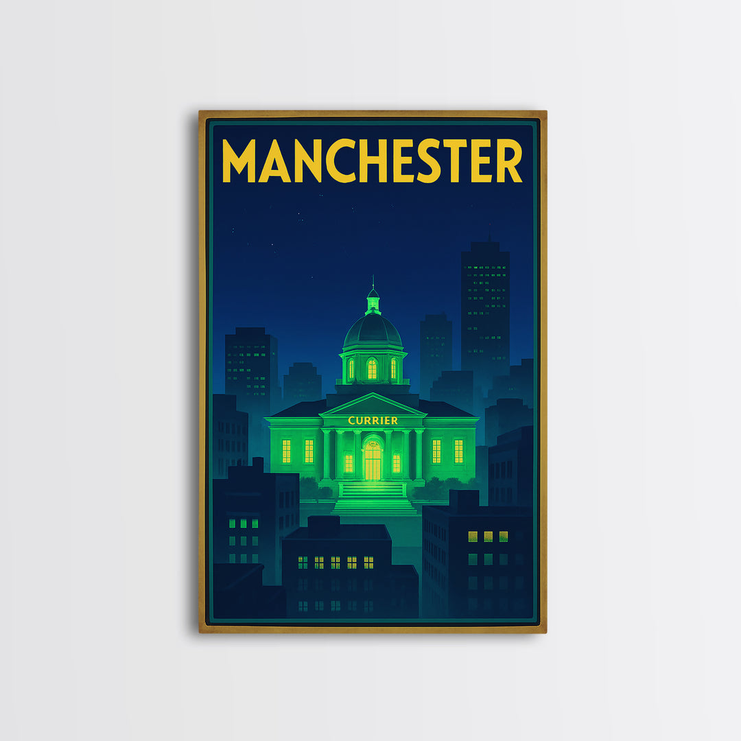 Manchester Travel Poster, Canvas Print, Neon Cityscape Wall Art, Manchester Art Print, Eclectic Wall Decor, Home Office Decor, Design 2
