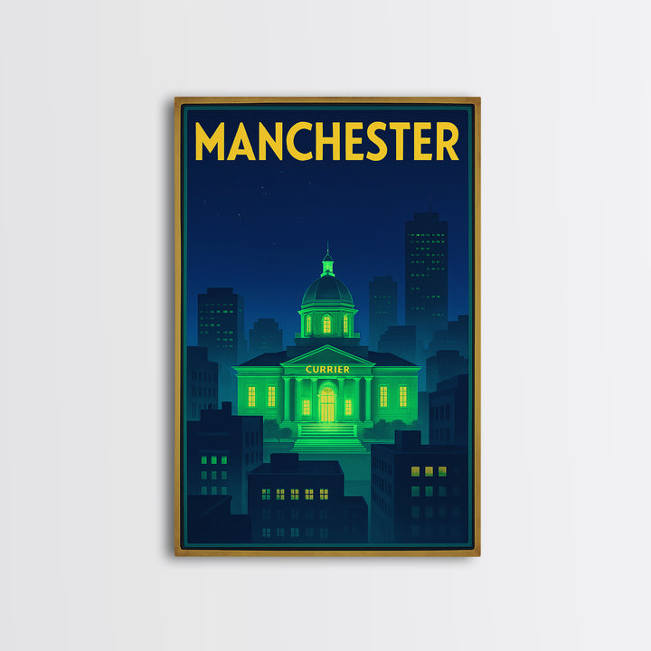 Manchester Travel Poster, Canvas Print, Neon Cityscape Wall Art, Manchester Art Print, Eclectic Wall Decor, Home Office Decor, Design 2