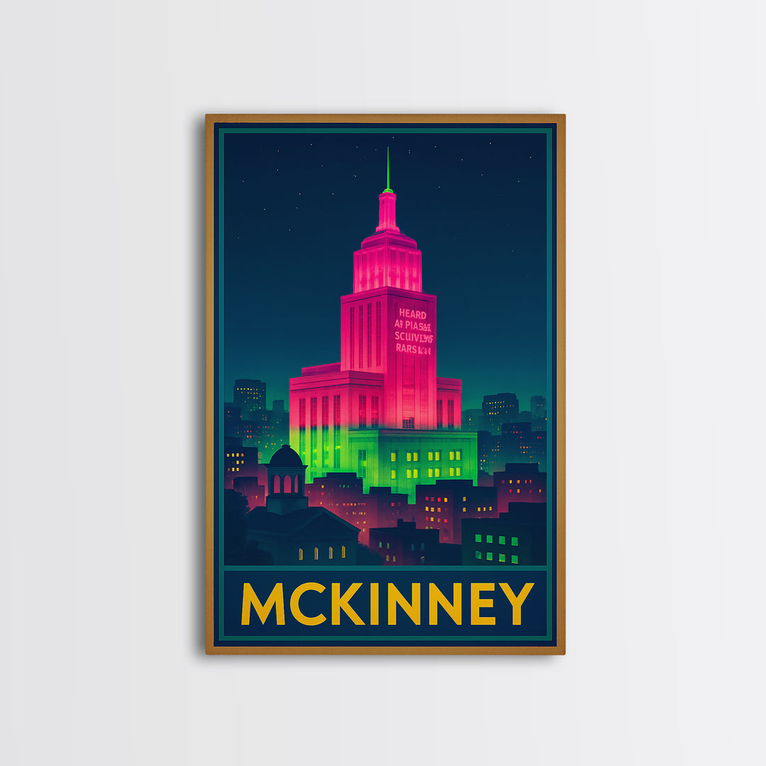 Mckinney Texas Travel Poster, Canvas Print, Cyberpunk Style City Art, Mckinney Art Print, Office Decor, Eclectic Wall Decor, Fine Art Print