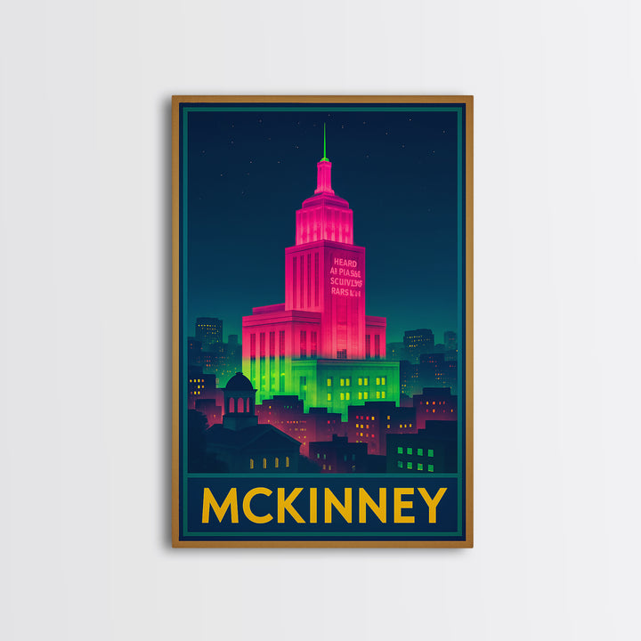 Mckinney Texas Travel Poster, Canvas Print, Cyberpunk Style City Art, Mckinney Art Print, Office Decor, Eclectic Wall Decor, Fine Art Print