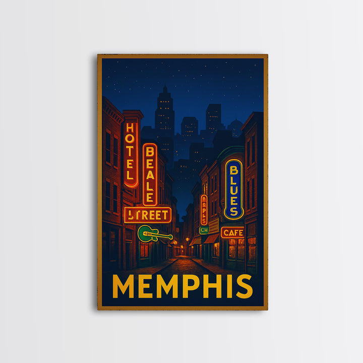 Memphis Tennessee Travel Poster, Canvas Print, Neon Urban Skyline Wall Art, Memphis Travel Art, Wall Decor, Wanderlust Decor