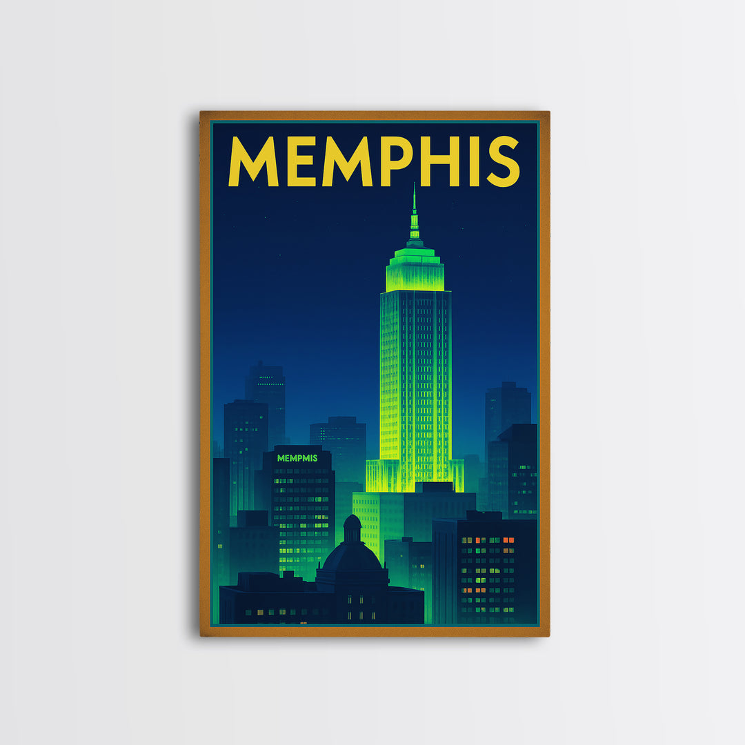 Memphis Travel Poster, Canvas Print, Neon Skyline Wall Art, Memphis Art Print, Retro Travel Print, Vintage Travel Print, Travel Wall Art