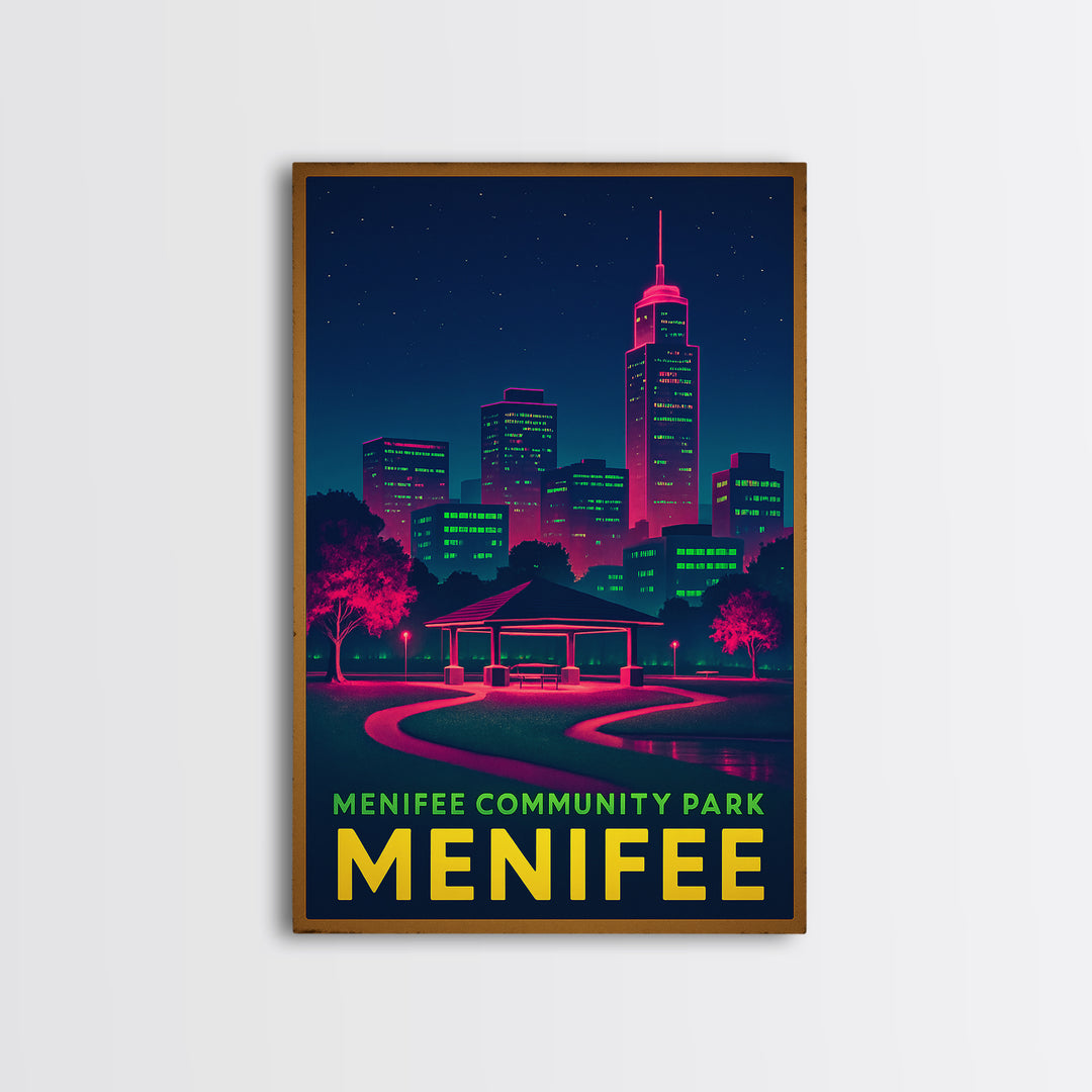 Menifee California Travel Poster, Canvas Print, Electric Night Poster Art, Menifee Travel Art, Watercolor City Skyline, City Art Print