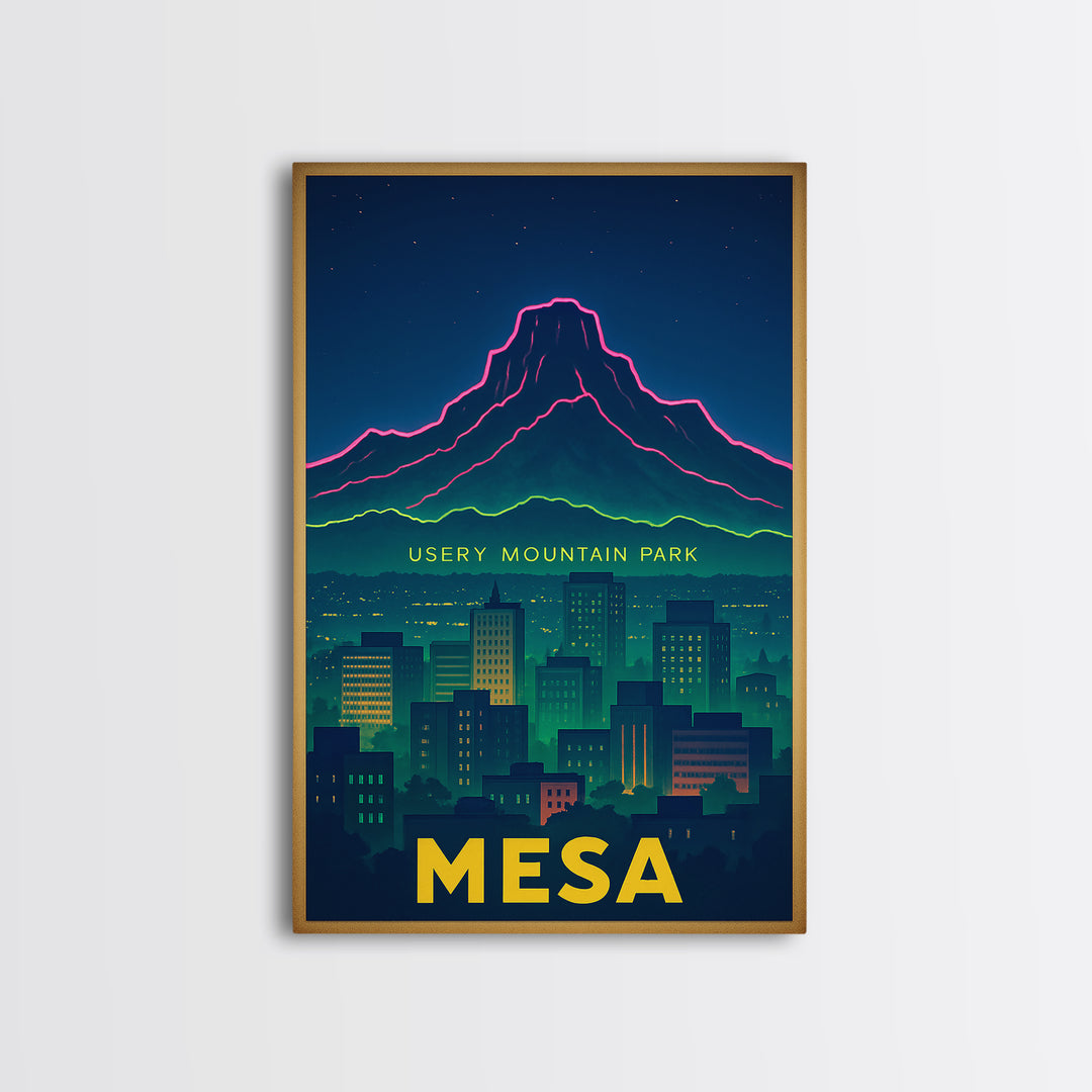 Mesa Arizona Travel Poster, Canvas Print, Neon Skyline Wall Art, Mesa Poster Print, Travel Art Print, Living Room Wall Art, City Poster