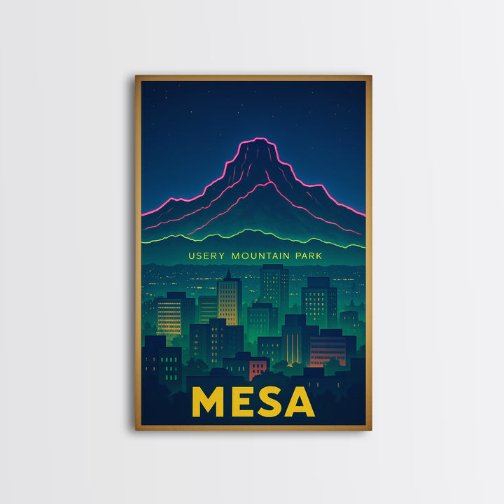 Mesa Arizona Travel Poster, Canvas Print, Neon Skyline Wall Art, Mesa Poster Print, Travel Art Print, Living Room Wall Art, City Poster