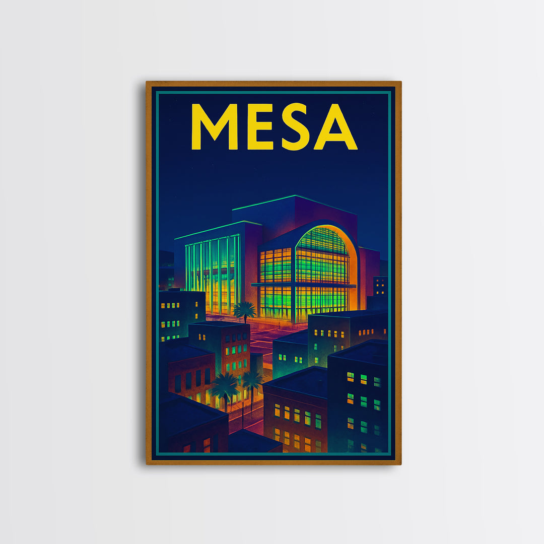 Mesa Travel Poster, Canvas Print, Cyberpunk Style City Art, Mesa Wall Art, Fine Art Print, City Travel Prints, Living Room Wall Art
