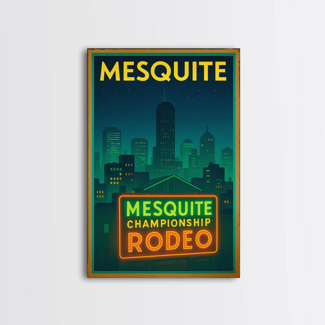 Mesquite Travel Poster, Framed Canvas Print, Electric Night Poster Art, Mesquite Poster Print, Gift For Travelers, Living Room Wall Art