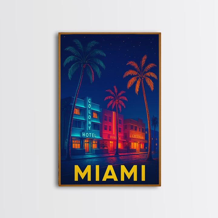 Miami Florida Travel Poster, Canvas Print, Cyberpunk Style City Art, Miami Art Print, Wanderlust Decor, City Illustration, Travel Wall Art
