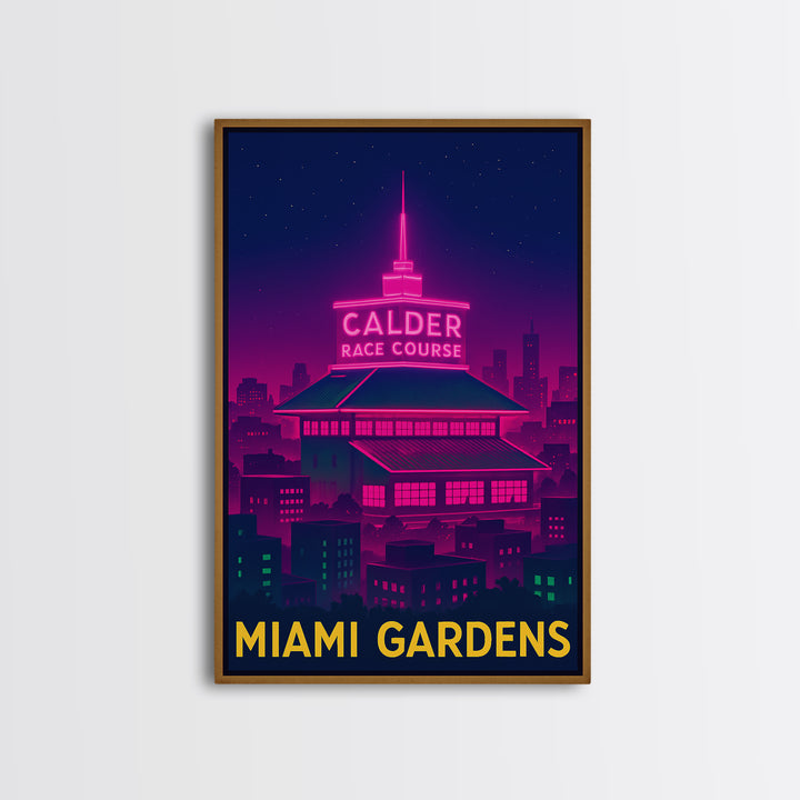 Miami Gardens Florida Travel Poster, Canvas Print, Electric Night Poster Art, Miami Gardens City Art, Home Office Decor, Retro Travel Print