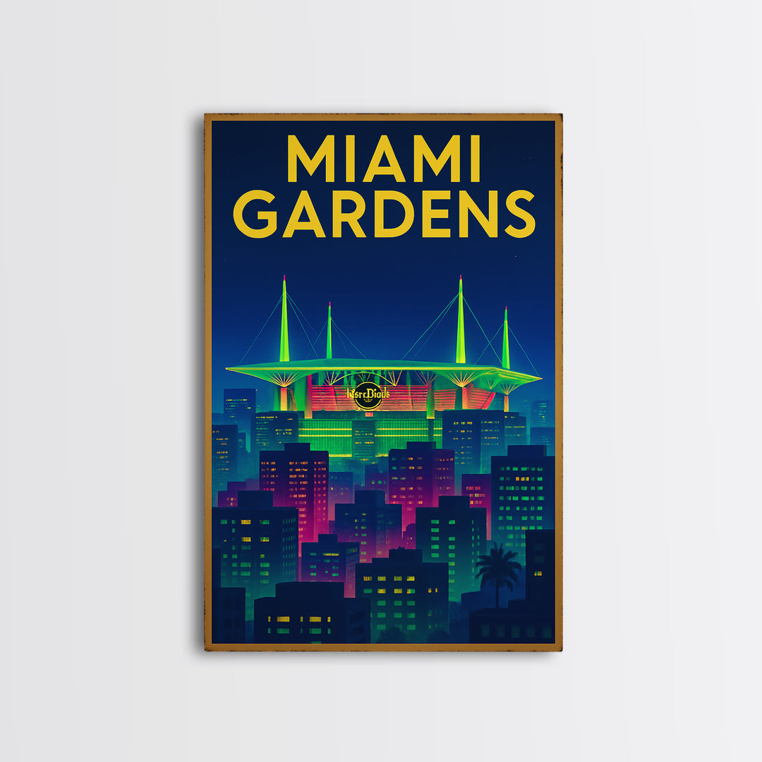 Miami Gardens Travel Poster, Canvas Print, Electric Night Poster Art, Miami Gardens Wall Art, Mid Century Wall Art, Vintage Travel Art