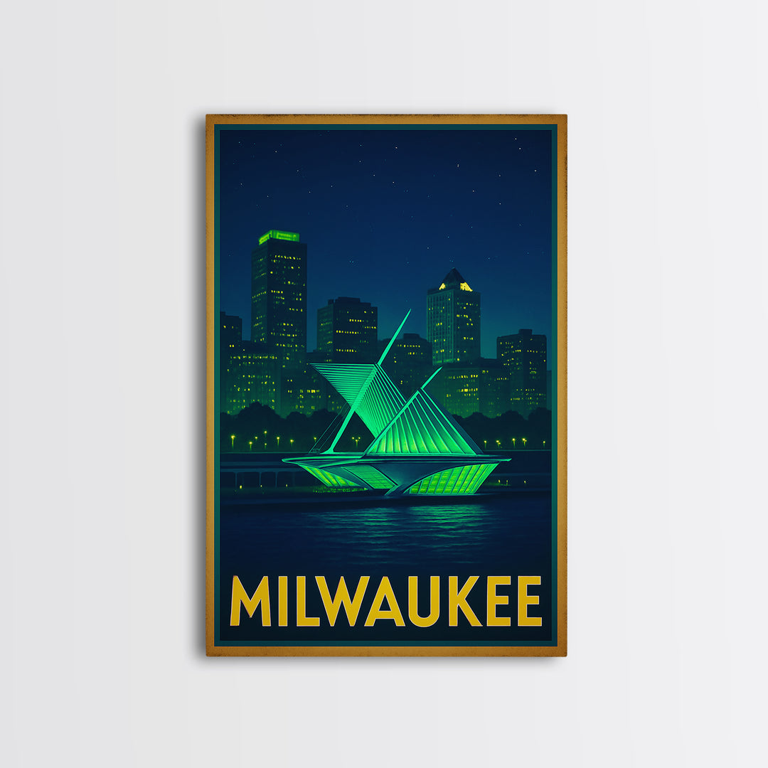 Milwaukee Wisconsin Travel Poster, Canvas Print, Cyberpunk Style City Art, Milwaukee Poster Print, Vintage Travel Print, Travel Art Print