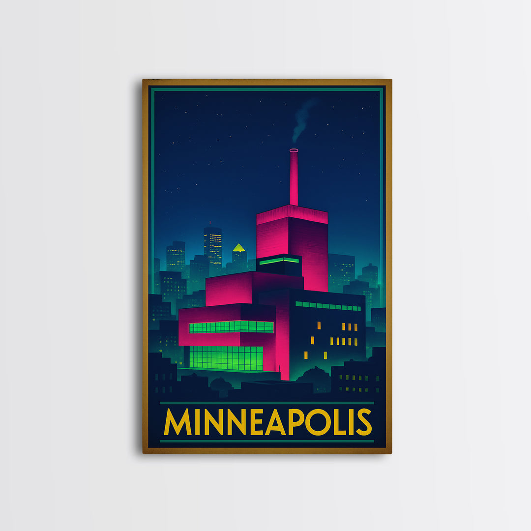 Minneapolis Minnesota Travel Poster, Canvas Print, Cyberpunk Style City Art, Minneapolis Travel Art, City Illustration, Travel Art Print