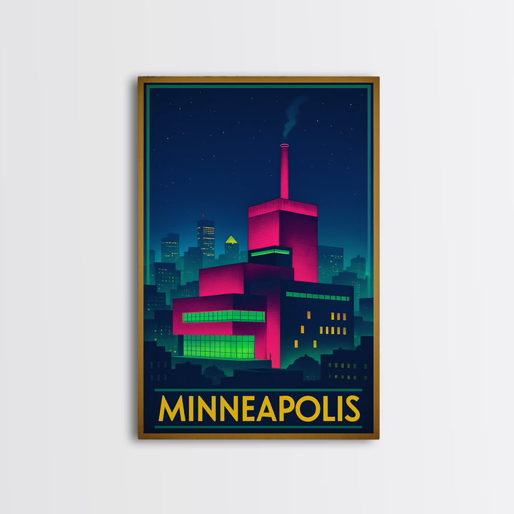 Minneapolis Minnesota Travel Poster, Canvas Print, Cyberpunk Style City Art, Minneapolis Travel Art, City Illustration, Travel Art Print