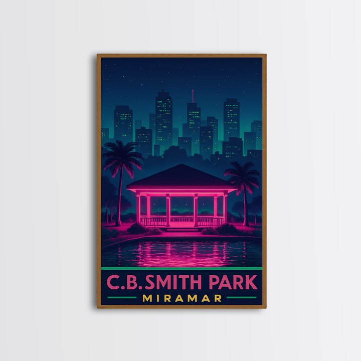 Miramar Florida Travel Poster, Framed Canvas Print, Retro Neon Travel Art, Miramar Poster Print, City Travel Prints, Mid Century Wall Art