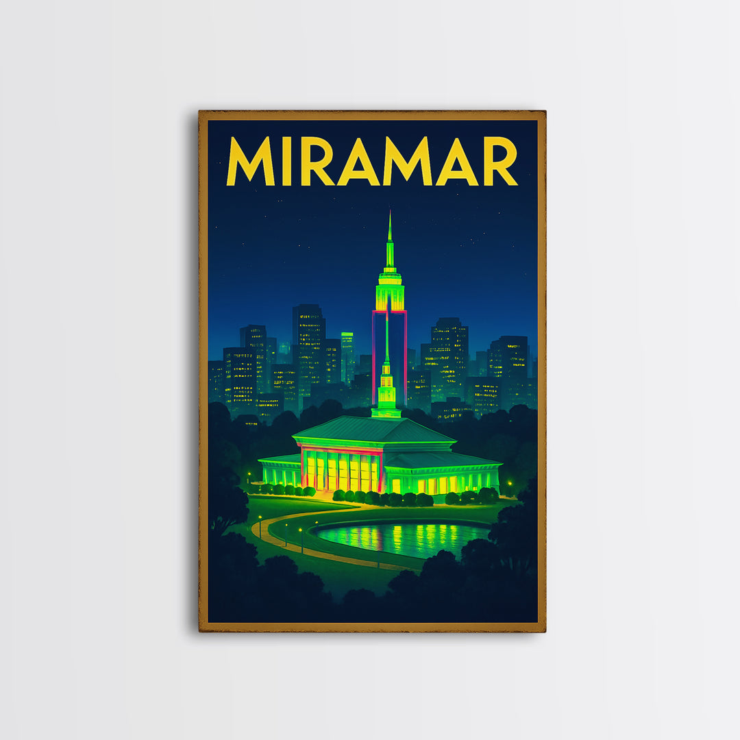 Miramar Travel Poster, Canvas Print, Neon Urban Skyline Wall Art, Miramar Wall Art, Travel Poster Set, Travel Art Print, Vintage Print