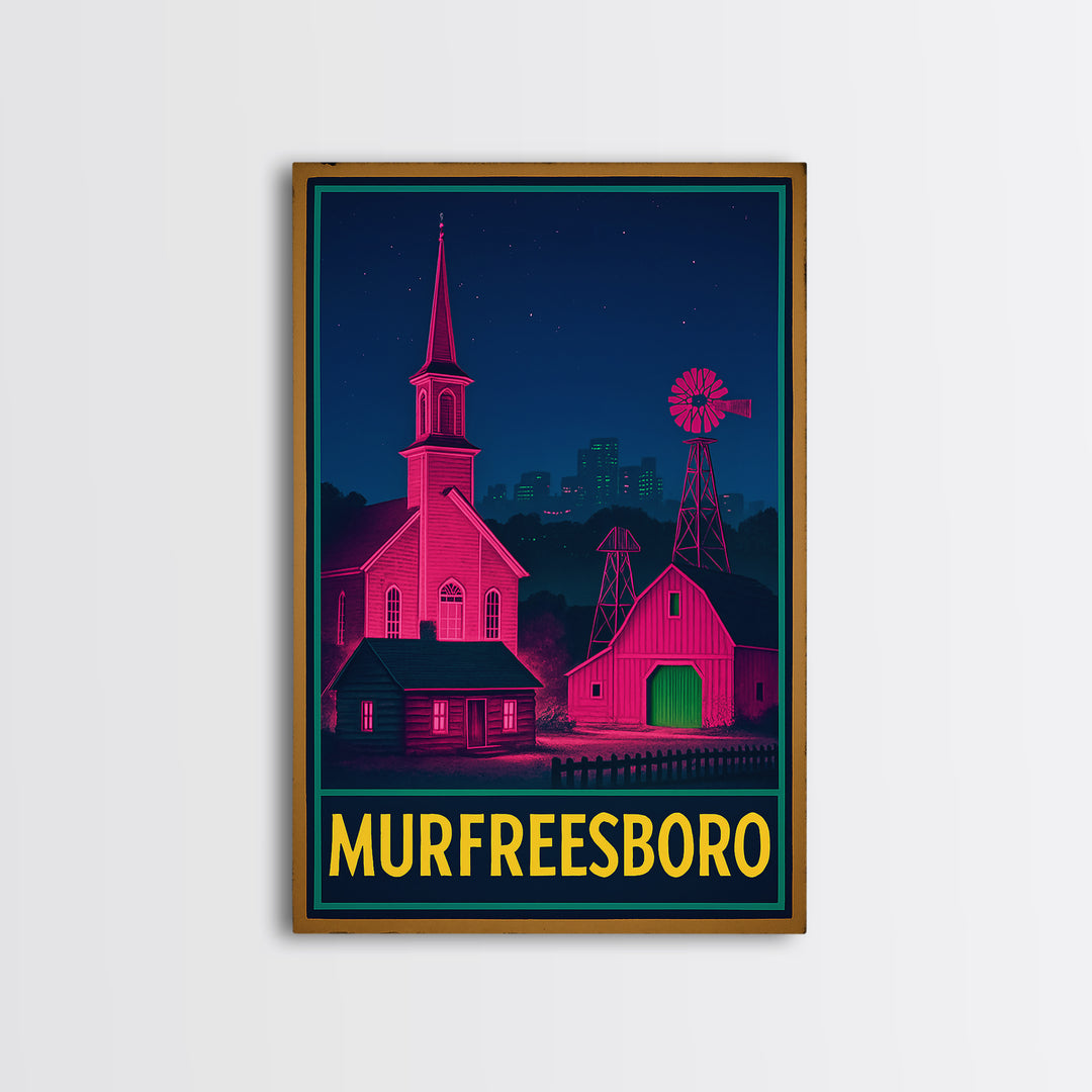 Murfreesboro Tennessee Travel Poster, Canvas Print, Retro Neon Travel Art, Murfreesboro Wall Art, Gift For Travelers, Art Print