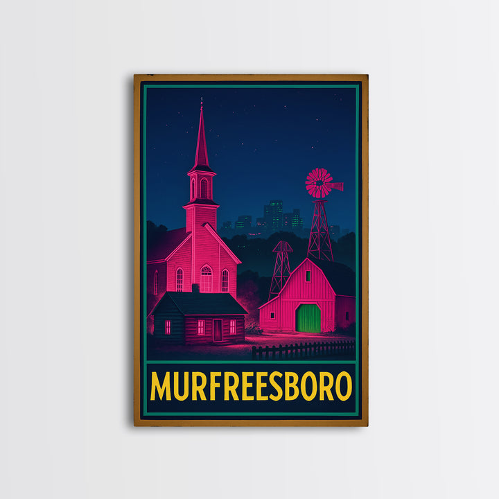 Murfreesboro Tennessee Travel Poster, Canvas Print, Retro Neon Travel Art, Murfreesboro Wall Art, Gift For Travelers, Art Print
