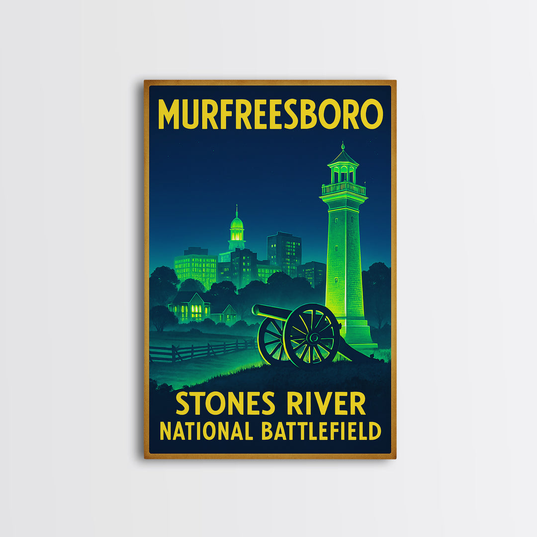 Murfreesboro Travel Poster, Framed Canvas Print, Retro Neon Travel Art, Murfreesboro Travel Art, Travel Art Print, City Illustration
