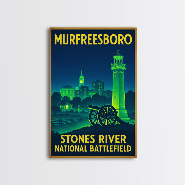 Murfreesboro Travel Poster, Framed Canvas Print, Retro Neon Travel Art, Murfreesboro Travel Art, Travel Art Print, City Illustration