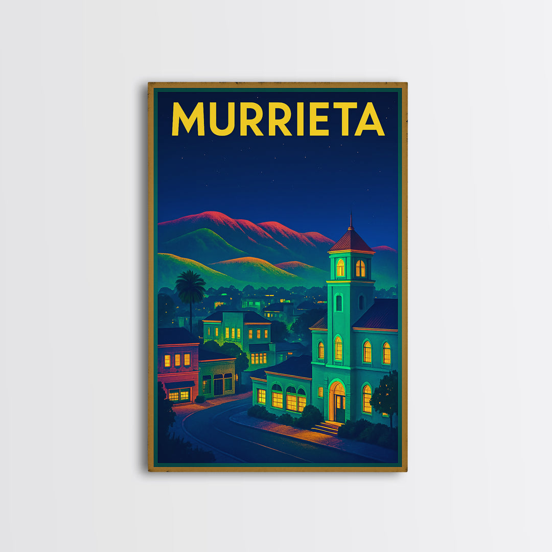 Murrieta Travel Poster, Canvas Print, Retro Neon Travel Art, Murrieta Wall Art, Mid Century Wall Art, Eclectic Wall Decor, Travel Posters