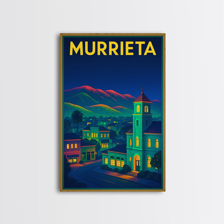 Murrieta Travel Poster, Canvas Print, Retro Neon Travel Art, Murrieta Wall Art, Mid Century Wall Art, Eclectic Wall Decor, Travel Posters