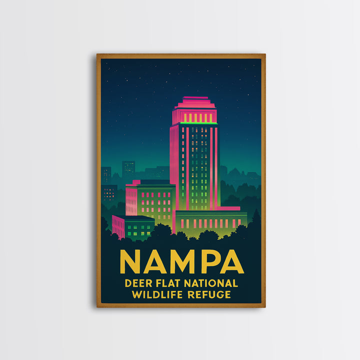 Nampa Idaho Travel Poster, Canvas Print, Retro Neon Travel Art, Nampa Poster Print, Eclectic Wall Decor, Travel Poster Set, City Poster