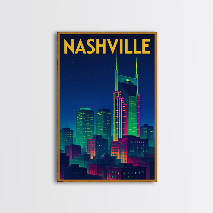 Nashville Travel Poster, Canvas Print, Retro Neon Travel Art, Nashville Poster Print, Living Room Wall Art, Eclectic Wall Decor