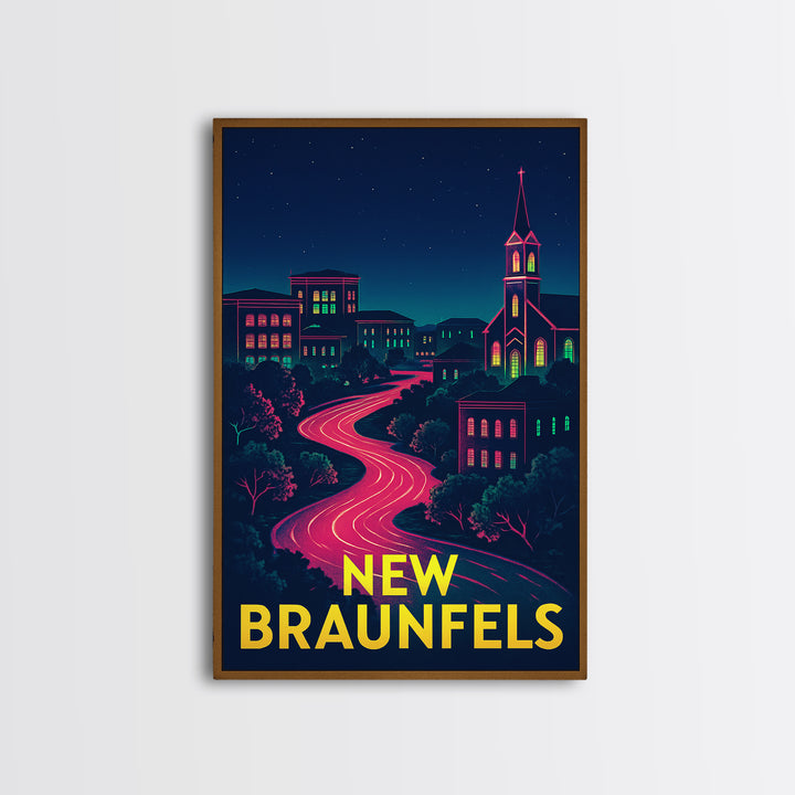 New Braunfels Texas Travel Poster, Canvas Print, Electric Night Poster Art, New Braunfels Travel Art, Travel Wall Decor, City Art Print