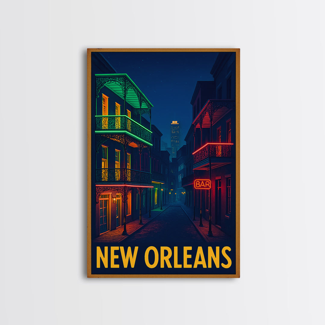 New Orleans Louisiana Travel Poster, Canvas Print, Retro Neon Travel Art, New Orleans Wall Art, Wall Art, Wanderlust Decor, Art Print