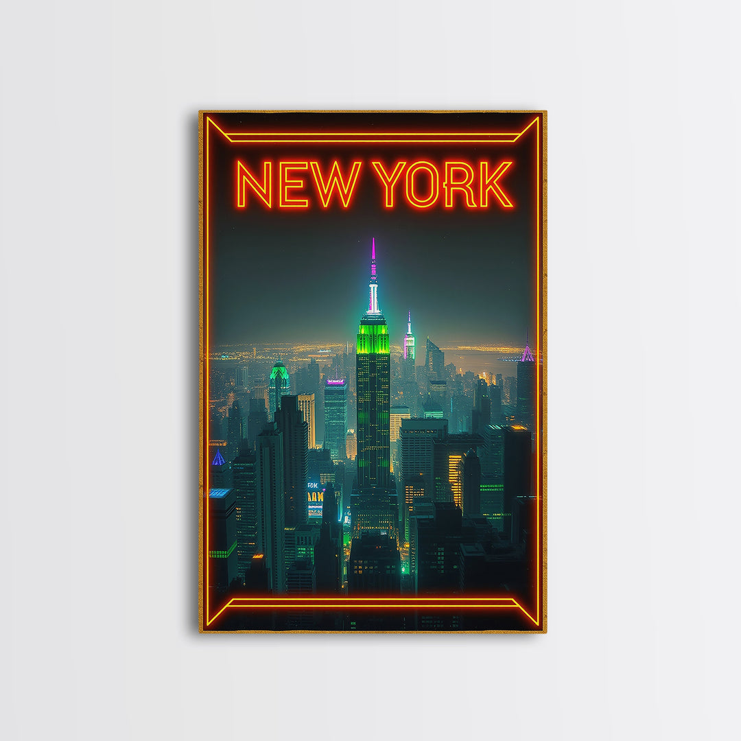 New York Travel Poster, Canvas Print, Cyberpunk Style City Art, New York City Art, City Illustration, Gift For Travelers, Travel Wall Art